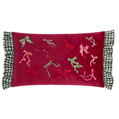 furn. Furn Ditsy Bows Velvet Ruffle Trim Cushion Cover, Red/green, 30 X 50 Cm - image 1