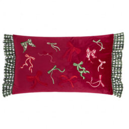 furn. Furn Ditsy Bows Velvet Ruffle Trim Cushion Cover, Red/green, 30 X 50 Cm