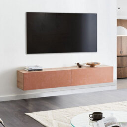 Wyld And Coco Wall-Mounted Tv Stand Red Brown For Tvs Up To 70 Inch With Two Hidden Cabinets - thumbnail 2