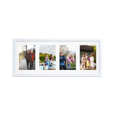 AK Frames 50X20Cm White Sleek Multi Photo Frame With White Mount - Holds 4 Apertures (4X) 6X4 Photos - image 1