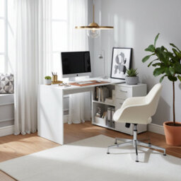 Amos Mann Furniture Carla Corner Flexi Desk White With Drawers 360-001Wht - thumbnail 5