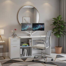 Amos Mann Furniture Carla Corner Flexi Desk White With Drawers 360-001Wht - thumbnail 2