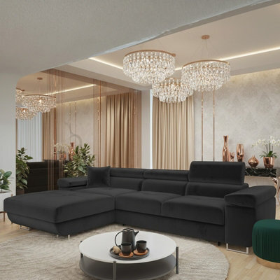 Torezio Mini L Shaped Sofa Bed With Adjustable Headrests Storage Dolfn Mechanism 280X170X70-90Cm Black Left - image 1
