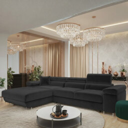 Torezio Mini L Shaped Sofa Bed With Adjustable Headrests Storage Dolfn Mechanism 280X170X70-90Cm Black Left - thumbnail 1