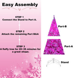 Shatchi Pre-Lit Pink Flocked Christmas Tree - 308 Tips With 144 Led Lights, Snowy Finish - thumbnail 7