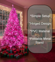 Shatchi Pre-Lit Pink Flocked Christmas Tree - 308 Tips With 144 Led Lights, Snowy Finish - thumbnail 9