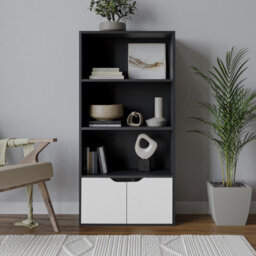 Urbn-Living Urbnliving Height 118Cm 4 Tier Wooden Bookcase Cupboard With Doors Storage Shelving Display Colour Black Door White Cabinet Unit - thumbnail 3