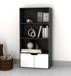 Urbn-Living Urbnliving Height 118Cm 4 Tier Wooden Bookcase Cupboard With Doors Storage Shelving Display Colour Black Door White Cabinet Unit - thumbnail 1