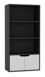 Urbn-Living Urbnliving Height 118Cm 4 Tier Wooden Bookcase Cupboard With Doors Storage Shelving Display Colour Black Door White Cabinet Unit - thumbnail 2