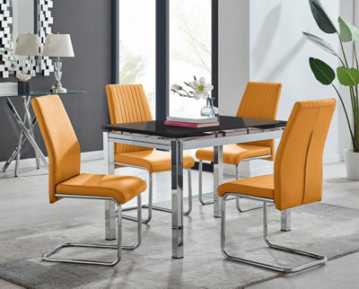 Furniturebox Uk Enna Black Glass Extending Dining Table And 4 Mustard Lorenzo Chairs - image 1