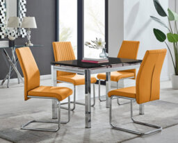 Furniturebox Uk Enna Black Glass Extending Dining Table And 4 Mustard Lorenzo Chairs - thumbnail 1
