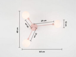 Houseof 3 Light Frosted Glass Orb Straight Arm Flush Ceiling Light - Pink - thumbnail 8