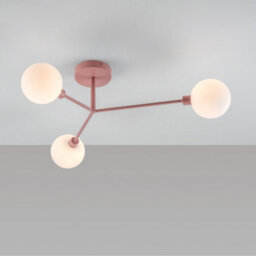 Houseof 3 Light Frosted Glass Orb Straight Arm Flush Ceiling Light - Pink - thumbnail 1