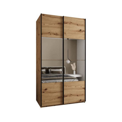 Arte Modern Trosa Iv Sliding Door Wardrobe H2450mm W1300mm D640mm Mirrored Doors, Six Shelves, Hanging Rail, Oak Artisan - image 1