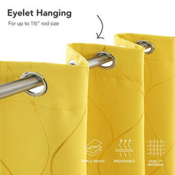 Deconovo Blackout Curtains, Gold Wave Foil Printed Eyelet Curtains For Kids Bedroom, 46 X 72 Inch (W X L), Mellow Yellow, One Pair - thumbnail 4