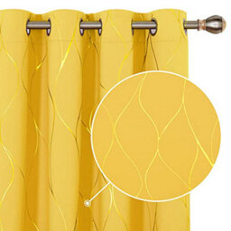 Deconovo Blackout Curtains, Gold Wave Foil Printed Eyelet Curtains For Kids Bedroom, 46 X 72 Inch (W X L), Mellow Yellow, One Pair - thumbnail 1