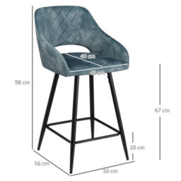 Wyld Haus Lona Bale Set Of 2 Blue Velvet-Touch Counter Height Bar Stools With Steel Legs - thumbnail 3