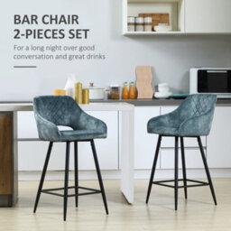 Wyld Haus Lona Bale Set Of 2 Blue Velvet-Touch Counter Height Bar Stools With Steel Legs - thumbnail 4
