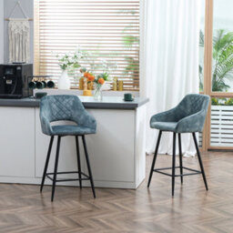 Wyld Haus Lona Bale Set Of 2 Blue Velvet-Touch Counter Height Bar Stools With Steel Legs - thumbnail 2