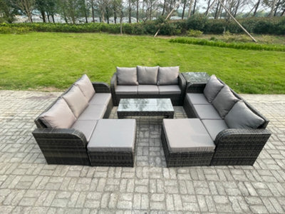 Fimous Rattan Garden Furniture Set 11 Seater Indoor Outdoor Patio Sofa Set With Coffee Table 2 Big Footstool Side Tables - image 1