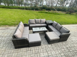 Fimous Rattan Garden Furniture Set 11 Seater Indoor Outdoor Patio Sofa Set With Coffee Table 2 Big Footstool Side Tables - thumbnail 2
