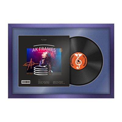 "AK Frames 25X17"" Purple Sleek Vinyl Record Frame With Blue Mount For 12 Inch Lp Cover & Disc - Overlapped Design" - image 1