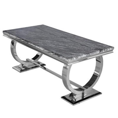Stratus Interiors Arriana Marble Top Dining Table With Circular Metal Stand 1.8Mt - Black Marble - image 1