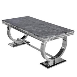 Stratus Interiors Arriana Marble Top Dining Table With Circular Metal Stand 1.8Mt - Black Marble