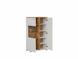 Impact Furniture Glass Display Cabinet Buffet Compact Sideboard Unit Led Light Oak Effect / White Alamo - thumbnail 6
