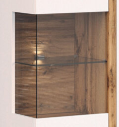 Impact Furniture Glass Display Cabinet Buffet Compact Sideboard Unit Led Light Oak Effect / White Alamo - thumbnail 5