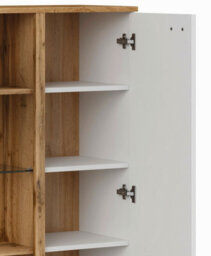 Impact Furniture Glass Display Cabinet Buffet Compact Sideboard Unit Led Light Oak Effect / White Alamo - thumbnail 7