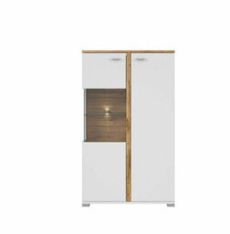 Impact Furniture Glass Display Cabinet Buffet Compact Sideboard Unit Led Light Oak Effect / White Alamo - thumbnail 2