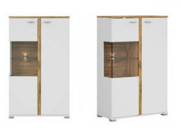 Impact Furniture Glass Display Cabinet Buffet Compact Sideboard Unit Led Light Oak Effect / White Alamo - thumbnail 1