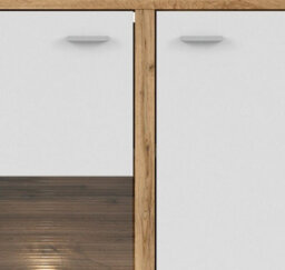 Impact Furniture Glass Display Cabinet Buffet Compact Sideboard Unit Led Light Oak Effect / White Alamo - thumbnail 4