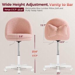 Gtplayer Vanity Desk Chair Dressing Table Chairs Swivel Height Adjustable Chair, Teddy, Pink - thumbnail 2