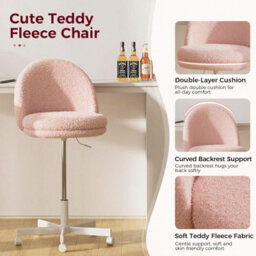 Gtplayer Vanity Desk Chair Dressing Table Chairs Swivel Height Adjustable Chair, Teddy, Pink - thumbnail 4