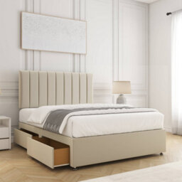 Bsspoke Aria Divan Bed Set Cream Plush Velvet With 24Inch Panel Headboard & Mattress & 2 Drawers Same Side 3Ft 4Ft 4Ft6 5Ft 6Ft - thumbnail 1