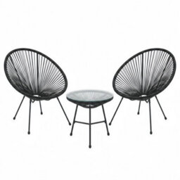 Alivio 2 Seater Acapulco Style Chair Bistro Set With Glass Top Table For Patio, Balcony, Conservatory & Backyard, Black - thumbnail 9