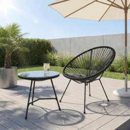 Alivio 2 Seater Acapulco Style Chair Bistro Set With Glass Top Table For Patio, Balcony, Conservatory & Backyard, Black - thumbnail 7
