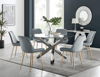 Furniturebox Uk Vogue Round Dining Table And 6 Grey Pesaro Gold Leg Chairs - image 1