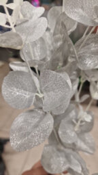 Deenz Set Of 2 Stems Metallic Silk Leaves Eucalyptus Spray Coated In Plastic Artificial Plant Rustic Centrepiece Silver 90X20X8 Cm - thumbnail 6