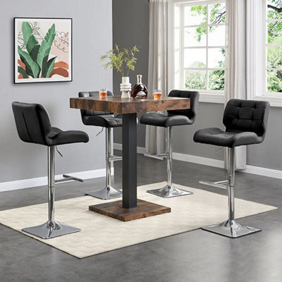 Furniture in Fashion Topaz Rustic Oak Wooden Bar Table With 4 Candid Black Stools - image 1