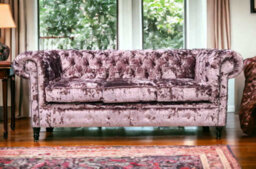 Chesterfield Handmade 3 Seater Sofa Settee Lustro Blush Pink Velvet Fabric In Classic Style - thumbnail 3