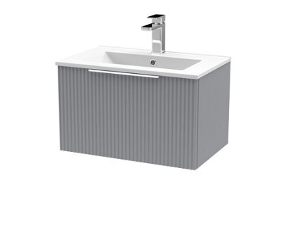 Balterley Tixall Fluted 1 Drawer Wall Hung Vanity Unit With Minimalist Basin, Satin Grey, 600mm - image 1