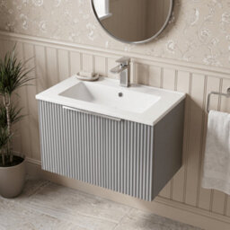 Balterley Tixall Fluted 1 Drawer Wall Hung Vanity Unit With Minimalist Basin, Satin Grey, 600mm - thumbnail 3