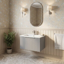 Balterley Tixall Fluted 1 Drawer Wall Hung Vanity Unit With Minimalist Basin, Satin Grey, 600mm - thumbnail 4