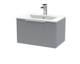 Balterley Tixall Fluted 1 Drawer Wall Hung Vanity Unit With Minimalist Basin, Satin Grey, 600mm