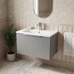 Balterley Tixall Fluted 1 Drawer Wall Hung Vanity Unit With Minimalist Basin, Satin Grey, 600mm - thumbnail 2