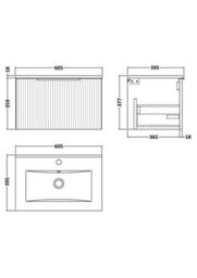 Balterley Tixall Fluted 1 Drawer Wall Hung Vanity Unit With Minimalist Basin, Satin Grey, 600mm - thumbnail 5
