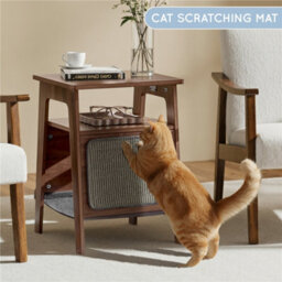 Yaheetech Walnut Classic Wooden End Table With Cat House & Scratching Board - thumbnail 8